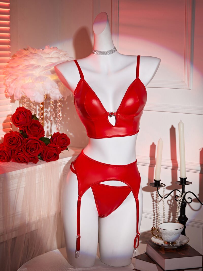 2025 Sexy Red Slim Slim Leather Suspenders Waist Seal Socks Clip Hot Girl Sex Fun Set